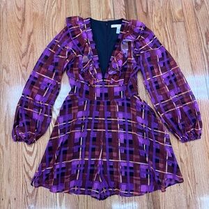Hutch Anthropologie Purple and Brown Plaid Romper